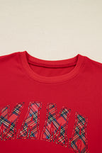 Festive Red Plaid Mama Graphic Christmas Holiday Crewneck Pullover and Pants Two-Piece Lounge Set
