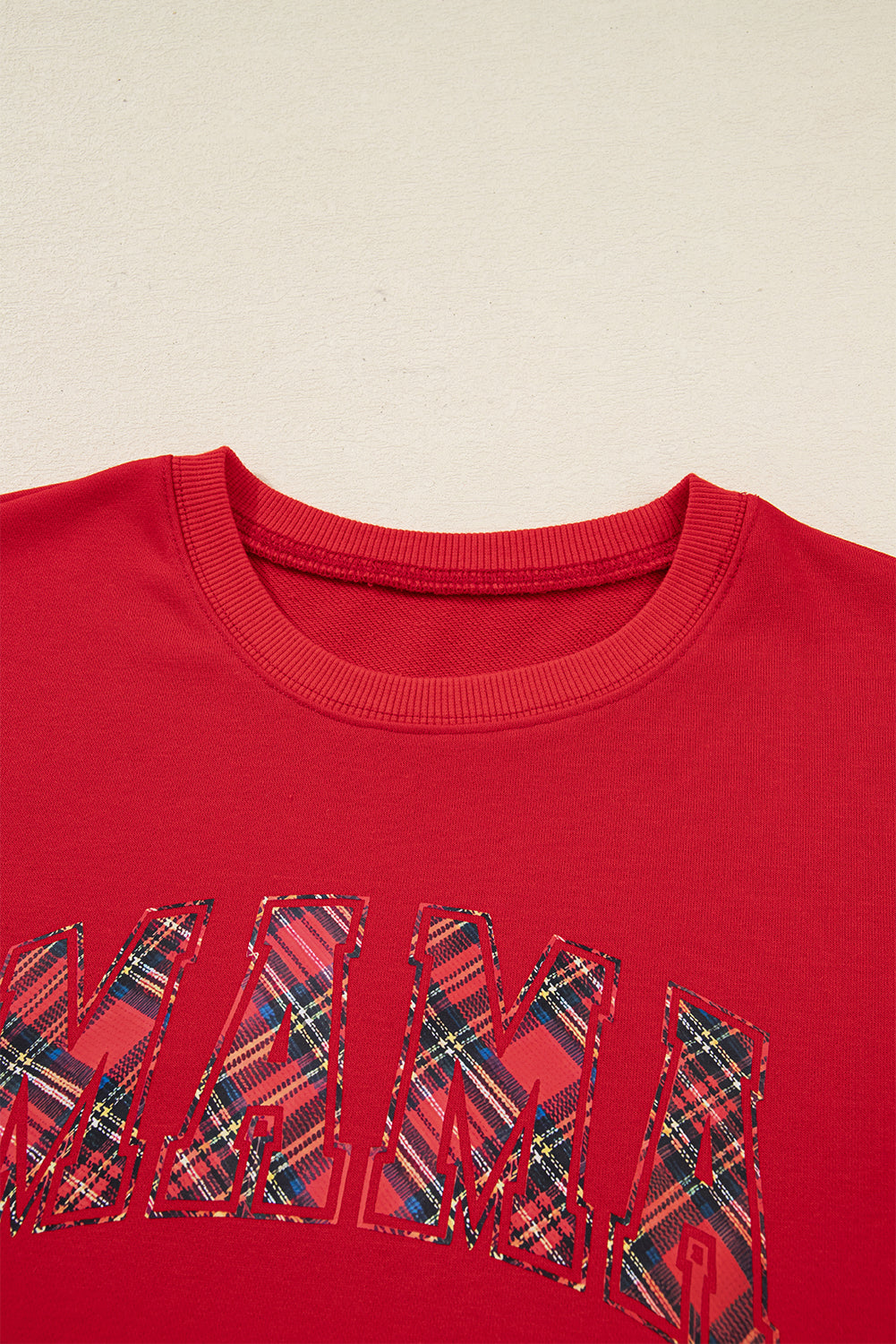 Festive Red Plaid Mama Graphic Christmas Holiday Crewneck Pullover and Pants Two-Piece Lounge Set