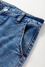 Dusk Blue Seam Detail Ankle Length Cropped Barrel Jeans