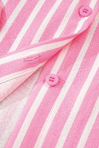 Pink Stripe Buttoned Front Long Sleeve Top and Pants 2 Piece Sleepwear
