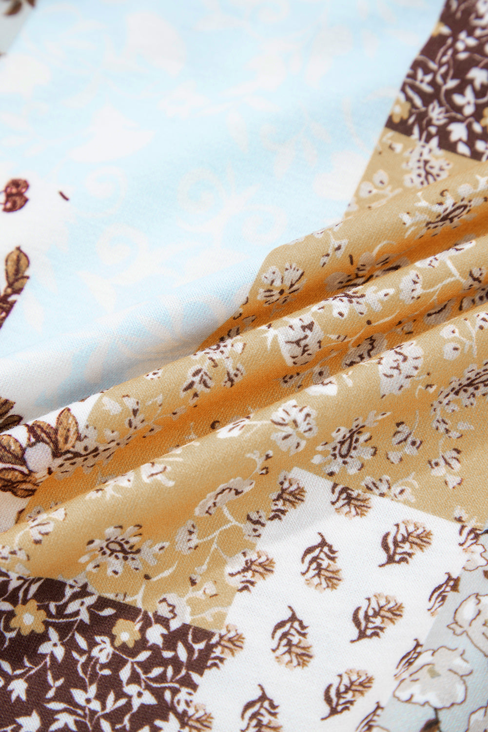 White Floral Printed Contrast Patchwork Long Sleeve Top