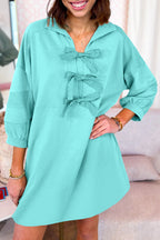 Moonlight Jade Bow Front Bracelet Sleeve Collared Side Pocket Shift Mini Dress