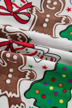 Cozy White Christmas Pattern V-Neck Pullover & Drawstring Pants 2-Piece Lounge Set for Women