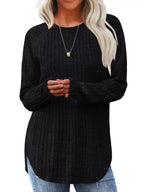 Casual Ribbed Knit Long Sleeve T-Shirt