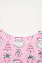 Women's Pink "Ho Ho Ho" Christmas Fashion Print 2-Piece Lounge Short Set - Long Sleeve Top & Shorts