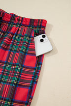 Festive Red Plaid Mama Graphic Christmas Holiday Crewneck Pullover and Pants Two-Piece Lounge Set