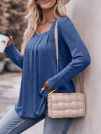 Pleated Square Neck Long Sleeve T-Shirt
