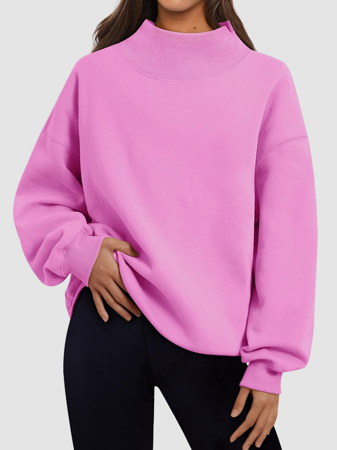 Blue Zone Planet |  Mock Neck Drop Shoulder Long Sleeve Sweatshirt