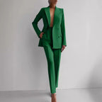 Chic Solid Color Blazer & High Waist Pants Set - Versatile Commuting & Business Attire