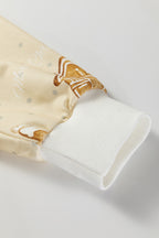 Cozy Beige Gingerbread Man Christmas Print Long Sleeve Pullover & Shorts Lounge Set - Festive Holiday Sleepwear