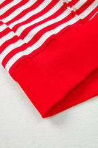 Red Stripe Exposed Seam Drop Shoulder Casual Pullover Top