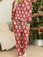 Stripe Christmas Print Henley V Neck Pullover and Pants Lounge Set
