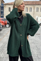 Evergreen Cable Knit Button V Neck Oversize Sweater Cardigan