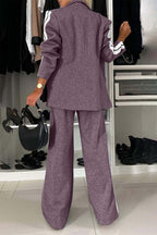 Chic Contrast Lapel Collar Buttoned Top and Pocketed Pants Two-Piece Set - 100% Polyester