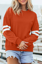 Orange Varsity Striped Detail Drop Shoulder Oversized Sweatshirt