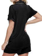 Button Up Short Sleeve Top And Shorts Lounge Set