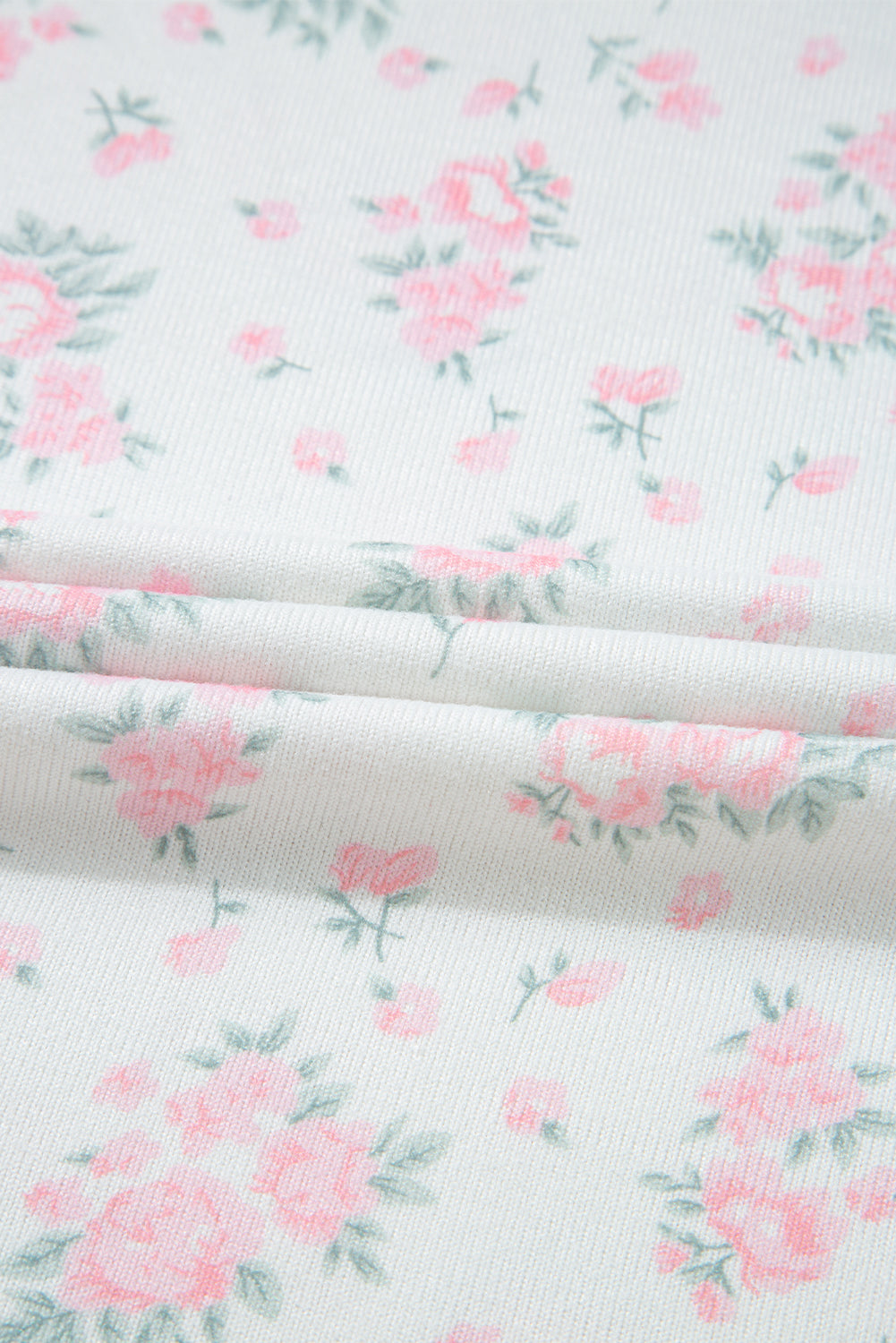 Women's Pink Floral Lettuce Trim Ribbed Tee and Shorts Lounge Set