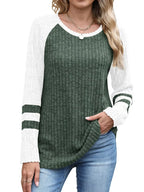 Ribbed Knit Raglan Long Sleeve T-Shirt
