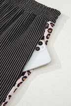 Carbon Grey Leopard Patchwork Edge Twisted Rib T Shirt and Cropped Pants Set