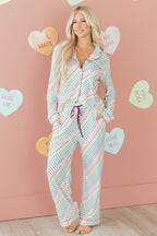 Romantic White "Love Heart" Print Valentines Long Sleeve 2-Piece Pajama Set for Couples