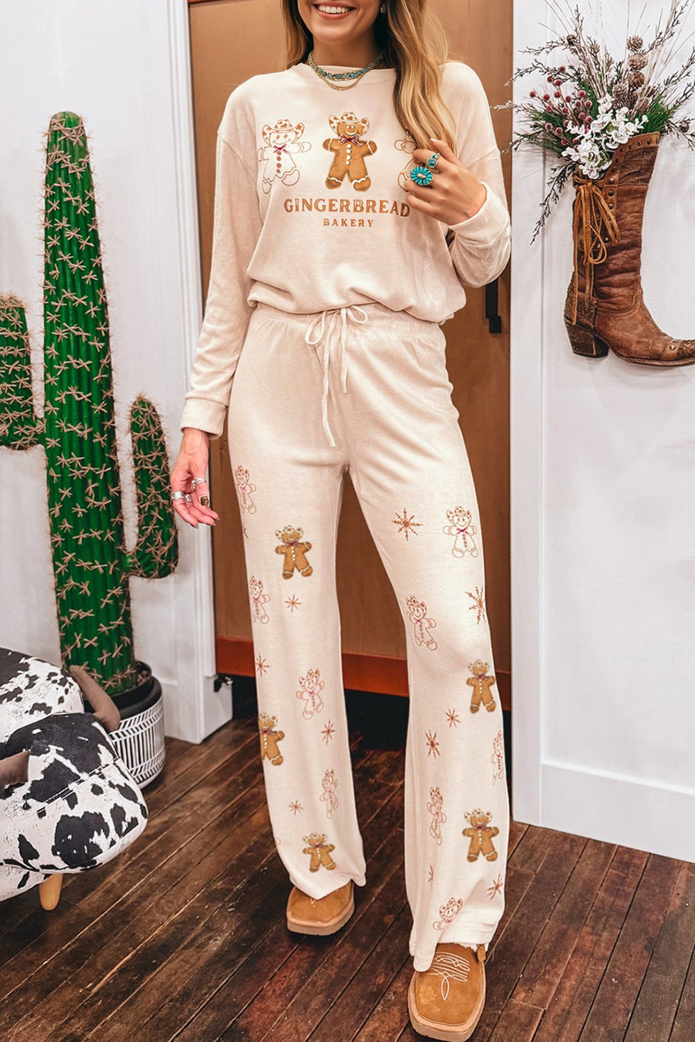 Jet Stream Gingerbread Bakery Christmas Print 2pcs Lounge Set