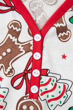 Cozy White Christmas Pattern V-Neck Pullover & Drawstring Pants 2-Piece Lounge Set for Women