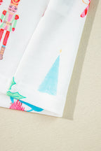 Festive White Christmas Print Short Sleeve Shirt and Shorts Pajama Set for Cozy Lounging