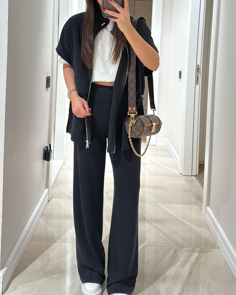 Women's Casual Two-Piece Set: Stretch Detail Top & Pants - Perfect for Daily Wear, Holidays, and Going Out