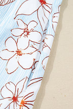 Brown Floral Print Tie Neck 3/4 Sleeve Mini Dress