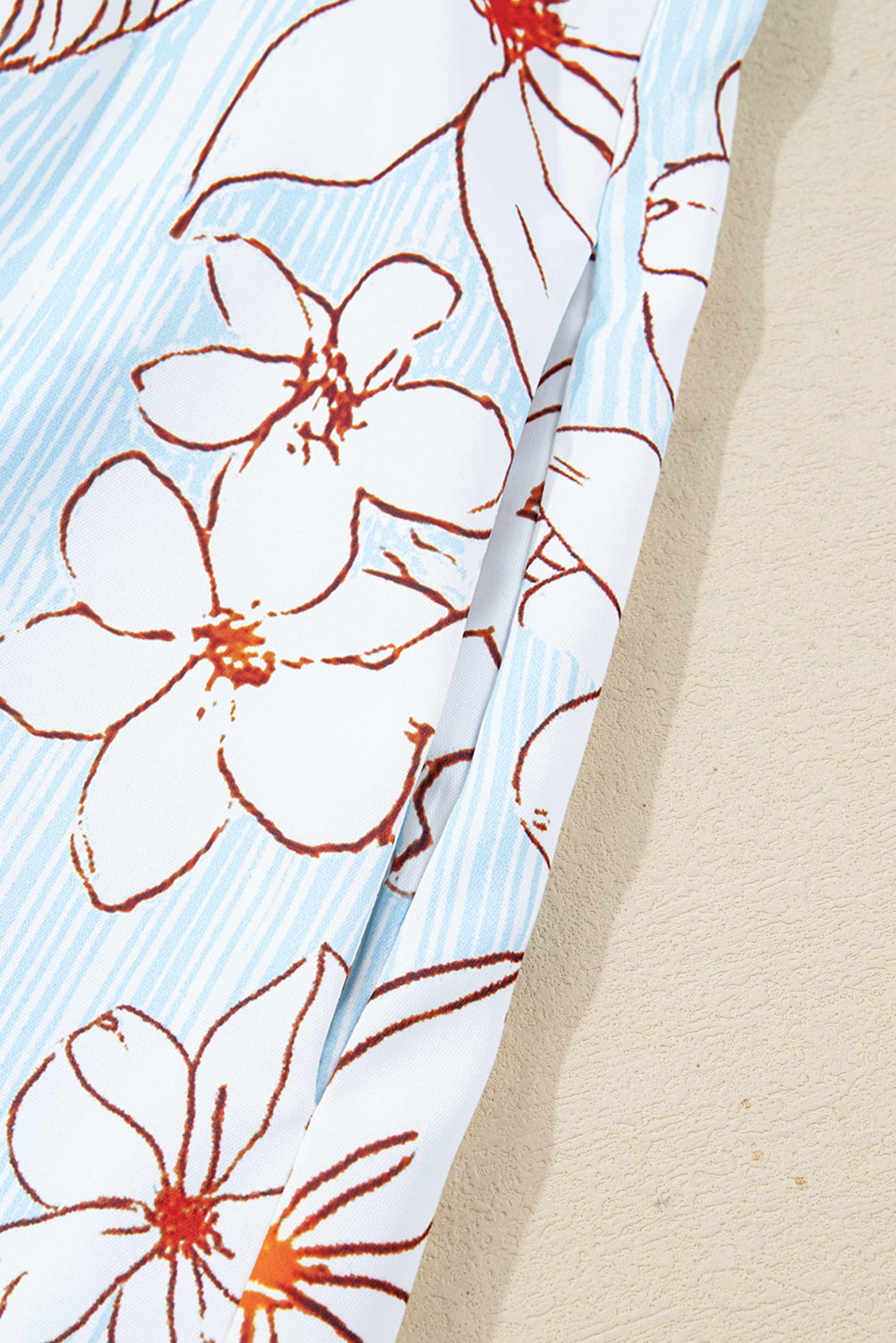 Brown Floral Print Tie Neck 3/4 Sleeve Mini Dress