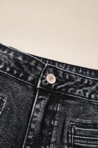 Black Chic Patch Pocket Straight Leg Loose Jeans