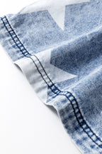 Light Blue Star Print Light Wash Drawstring Elastic Waistband Wide Leg Jeans