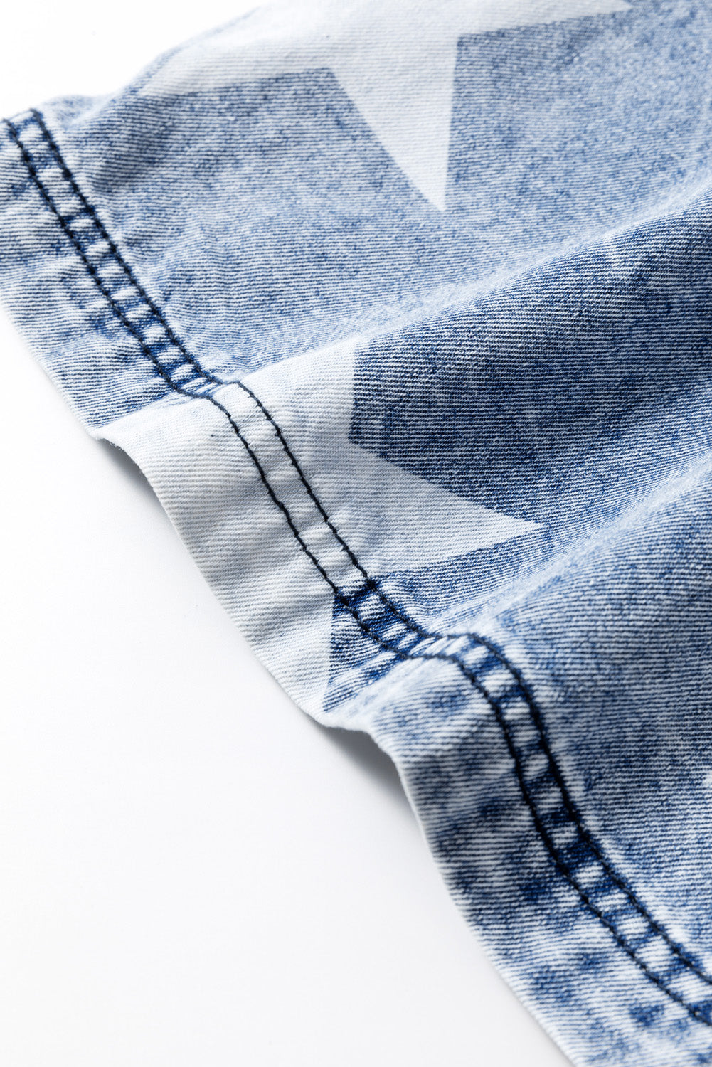 Light Blue Star Print Light Wash Drawstring Elastic Waistband Wide Leg Jeans