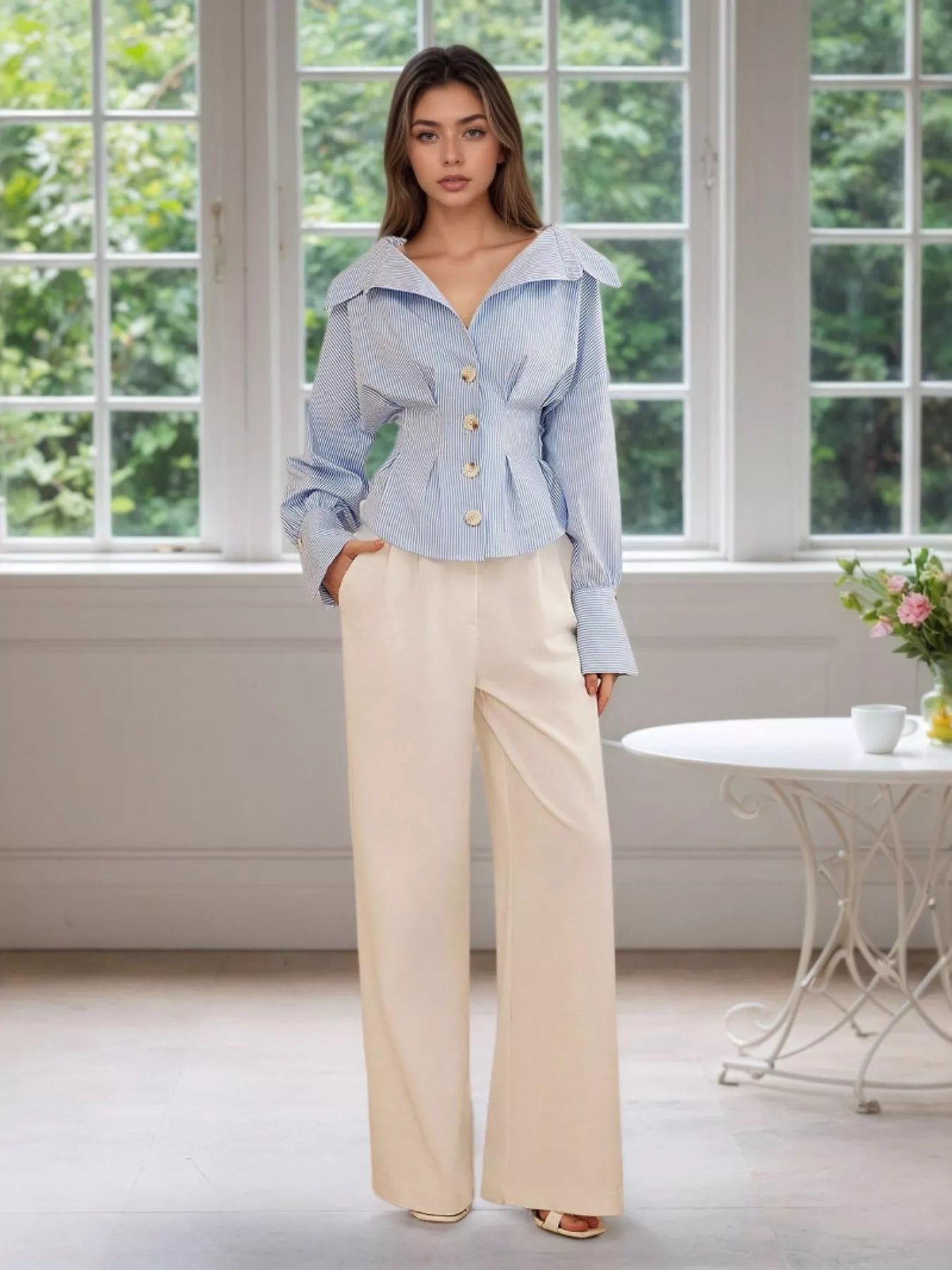 Tina's Striped Button-Up Long Sleeve Shirt