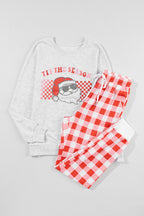 Cozy Multicolor Christmas Claus Graphic Top & Plaid Pants Lounge Set for Women