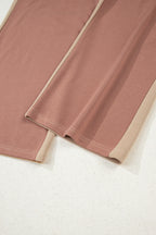 Khaki Color Block Long Sleeve Crop Top Drawstring Pant Set