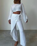 Woven Cotton and Linen Two-Piece Set with Lace-Up Detail