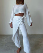 Woven Cotton and Linen Two-Piece Set with Lace-Up Detail