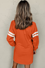 Orange Varsity Contrast Banded Sleeve Shift Sweatshirt Dress