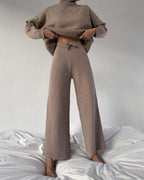 Chic Solid Color Loose Casual Knitted Two-Piece Suit - Long Sleeve Top & Pants Set
