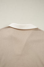 Parchment Raw Edge Detail Colorblock Patchwork Cropped Pullover Drawstring Skirt Set