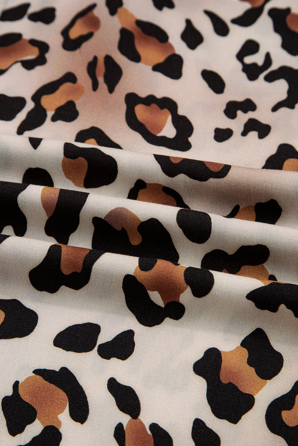 Khaki Leopard Print Colorblock Striped Edge Shirt and Pants Pajama Set