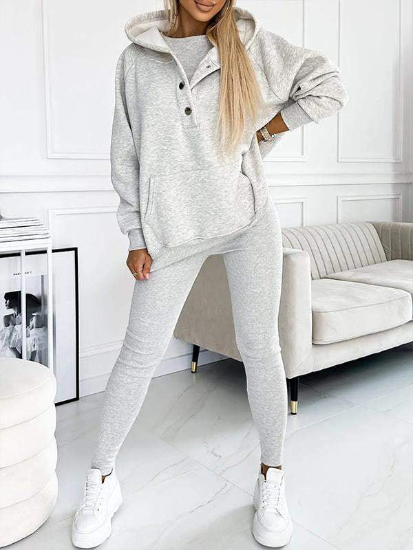 Comfortable & Stylish Grey Three-Piece Sweatshirt Set for Women - Includes Vest, Top, and Pants