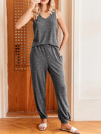 Ribbed Knit V-Neck Tank and Pants Lounge Set