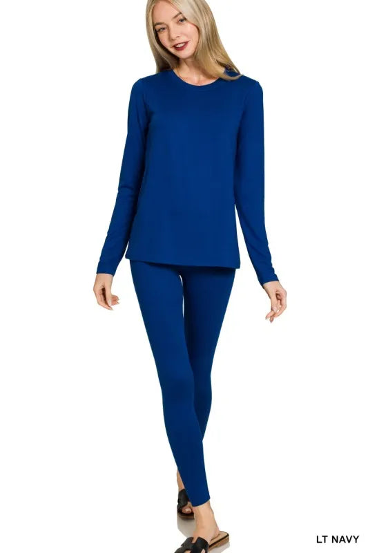 Zenana Microfiber Round Neck Top And Leggings Set