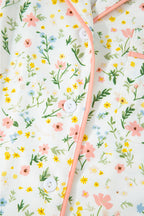 White Floral Print Contrast Pipping Short Pajamas Set