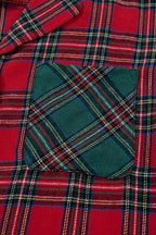 Dearlovers Women's Red Plaid Contrast Patched Christmas Holiday Long Sleeve Shirt and Short 2-Piece Pajama Set