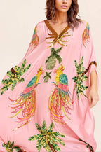 Unique Drop Shoulder Sleeve Dress with Vibrant Coconut Tree Print - Perfect for Tropical Vacations