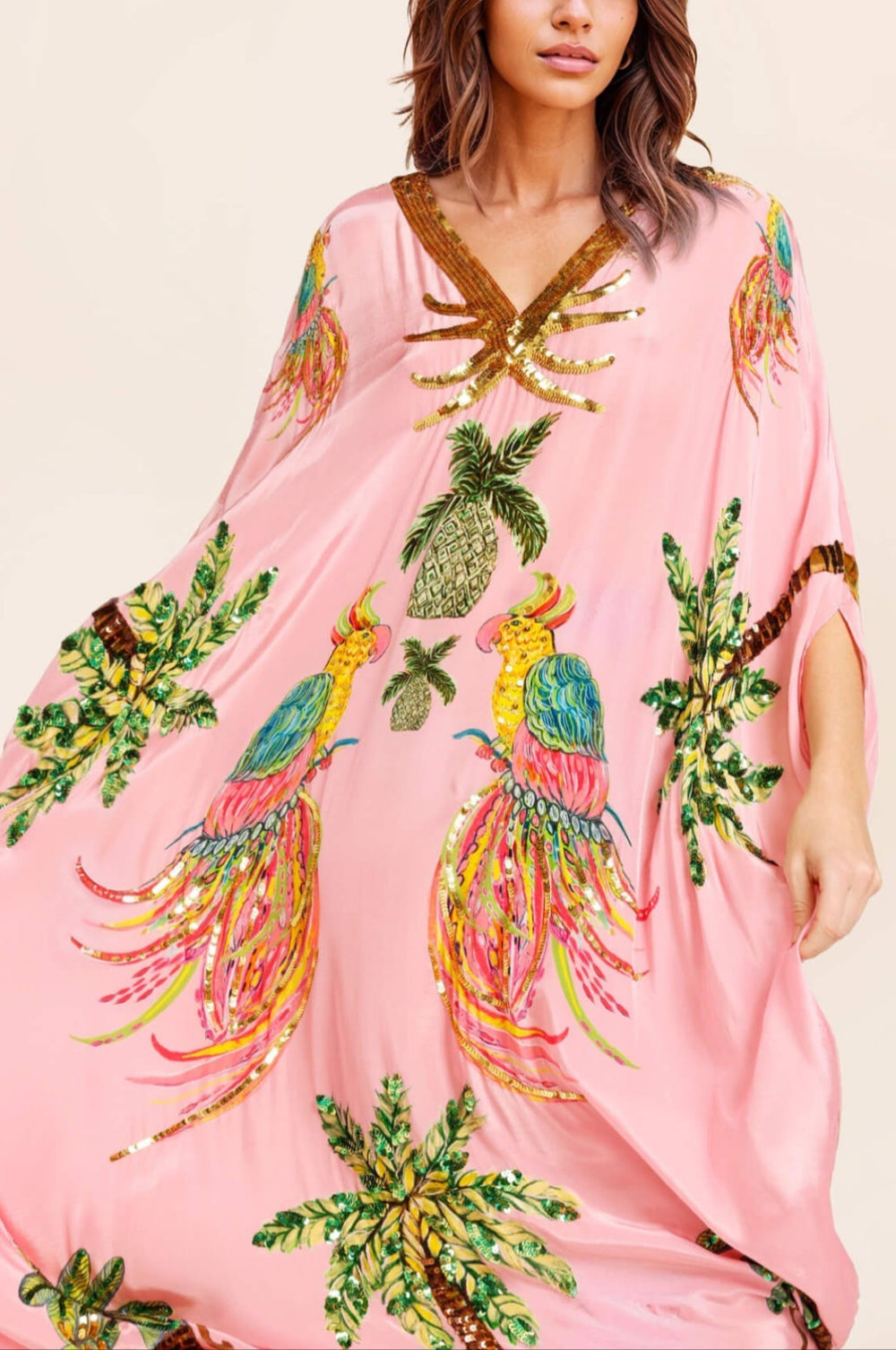 Unique Drop Shoulder Sleeve Dress with Vibrant Coconut Tree Print - Perfect for Tropical Vacations