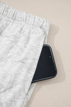 Light Grey Abstract Print Loose Drop Sleeve Hoodie Elastic Waistband 2pcs Pant Set